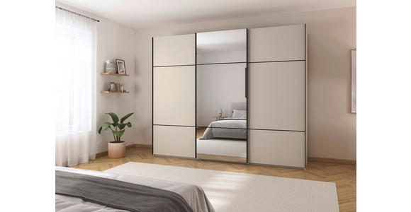SCHWEBETÜRENSCHRANK 271/223/68 cm 3-türig Champagner - Champagner/Schwarz, KONVENTIONELL, Glas/Holzwerkstoff (271/223/68cm) - Novel