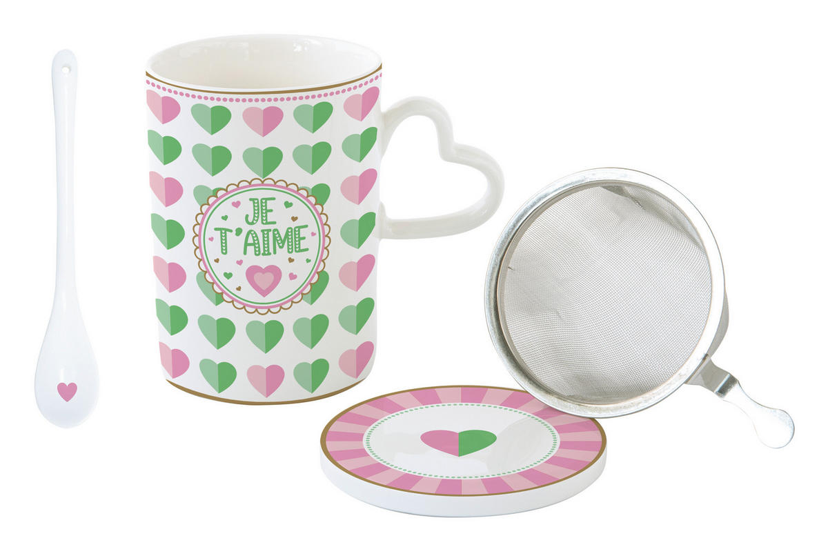 POHÁR  - pink/világoszöld, Basics, kerámia (0.35l)