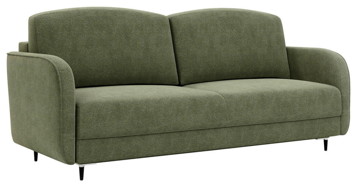 SCHLAFSOFA Chenille Grün  inkl. Rückenkissen, Bettkasten, Schlaffunktion, Rücken echt  - Schwarz/Grün, KONVENTIONELL, Textil/Metall (215/95/85cm) - Milino