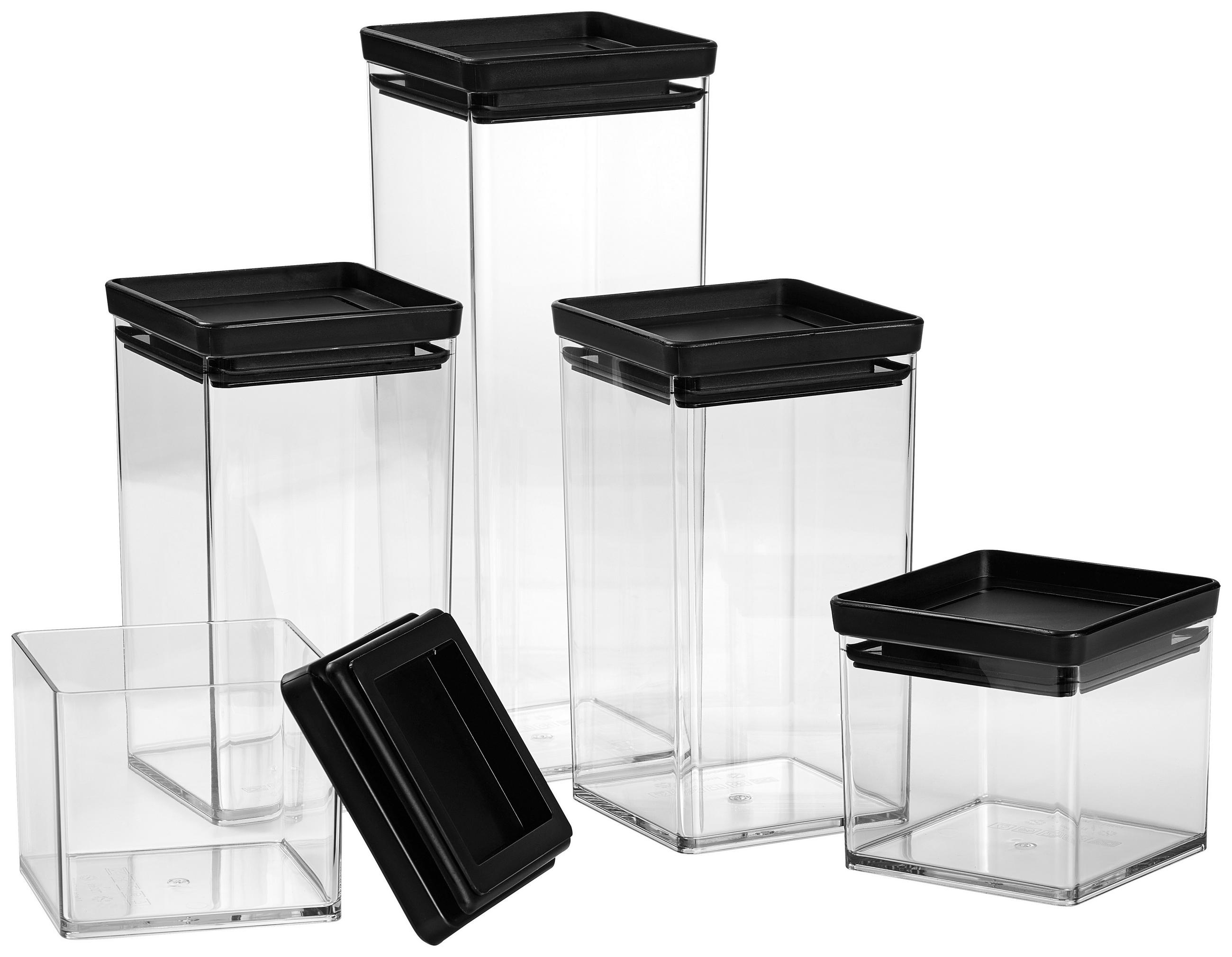 FÖRVARINGSBURKAR SET 5 delar  - klar/svart, Basics, plast - Homeware Profession.