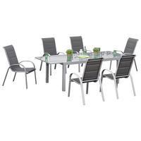 GARTENSET 7-teilig Webstoff Aluminium ,[ ]}7-teilig  - Anthrazit/Silberfarben, KONVENTIONELL, Glas/Textil - Gardenson