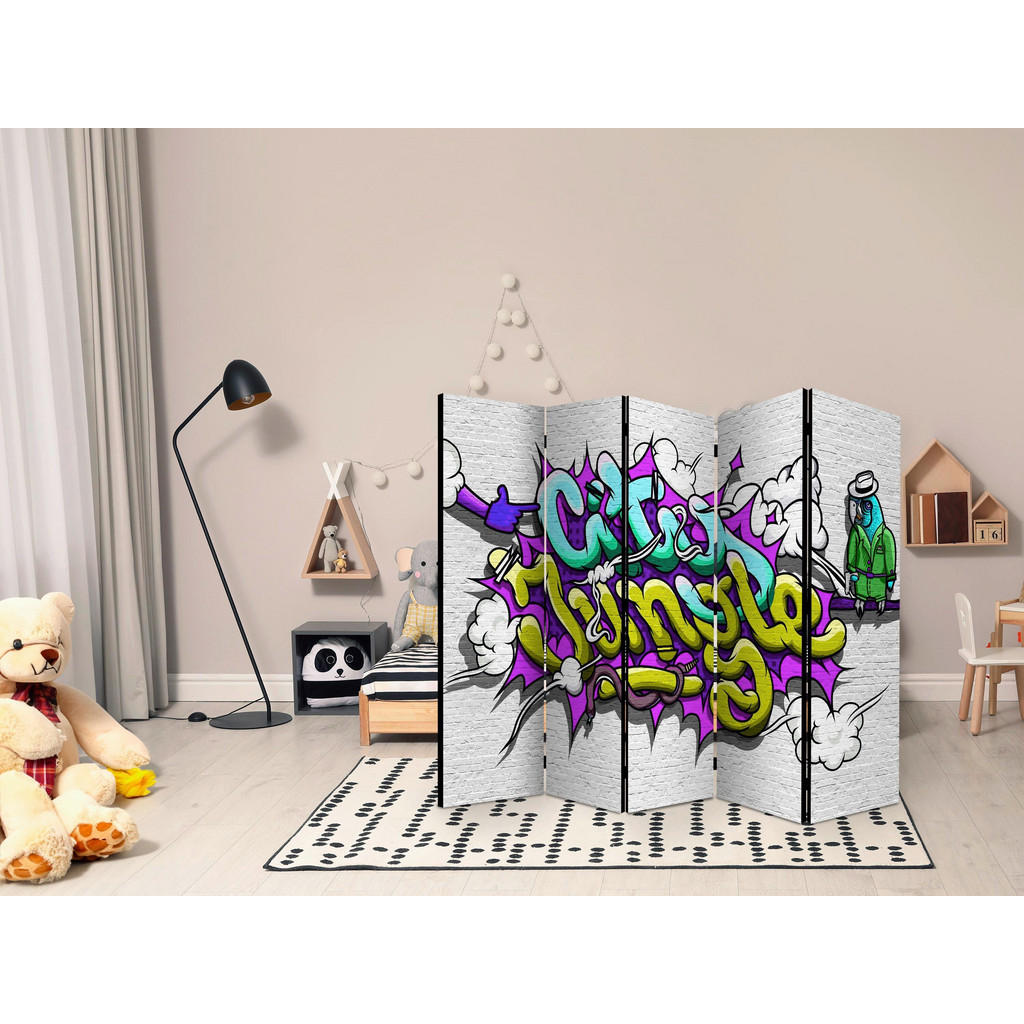 Thumbnail - artgeist Paravent, Mehrfarbig, Hellgrau, Holz, Textil, Kiefer, massiv, Mauer, 225x172x3 cm, Motiv auf Vorder- und Rückse...
