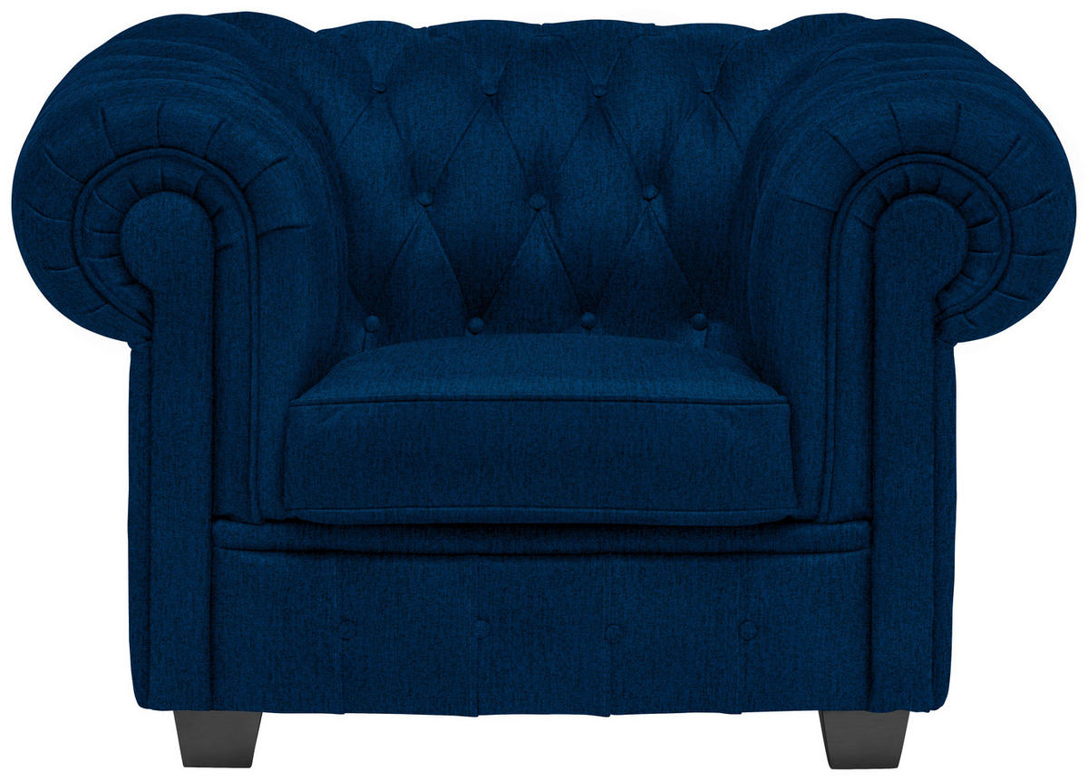 CHESTERFIELD-SESSEL in Webstoff Blau  - Wengefarben/Blau, Lifestyle, Holz/Textil (115/76,5/96cm) - Landscape