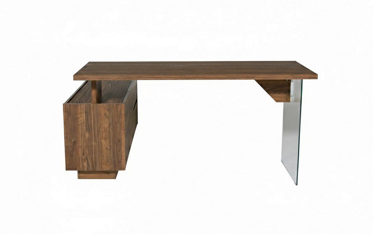 ECKSCHREIBTISCH 160/136/74 cm Walnussfarben Stauraum, seitenverkehrt montierbar  - Eichefarben/Walnussfarben, Design, Glas/Holzwerkstoff (160/136/74cm) - MID.YOU