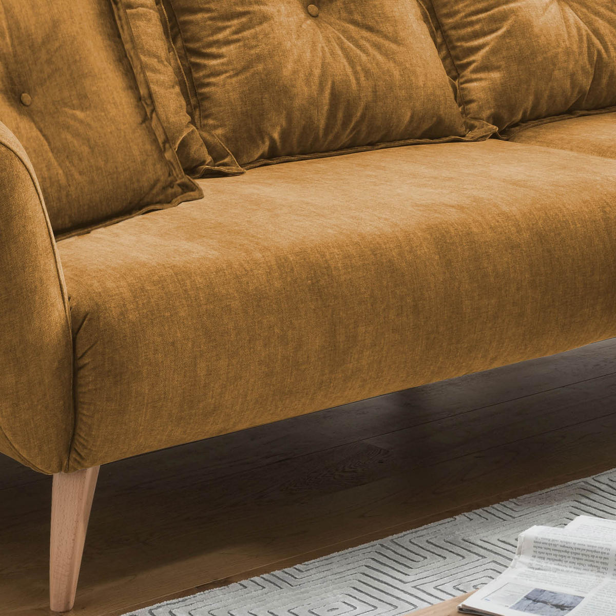 ECKSOFA in Velours Gelb  - Gelb/Buchefarben, Modern, Holz/Textil (277/162cm) - Livetastic