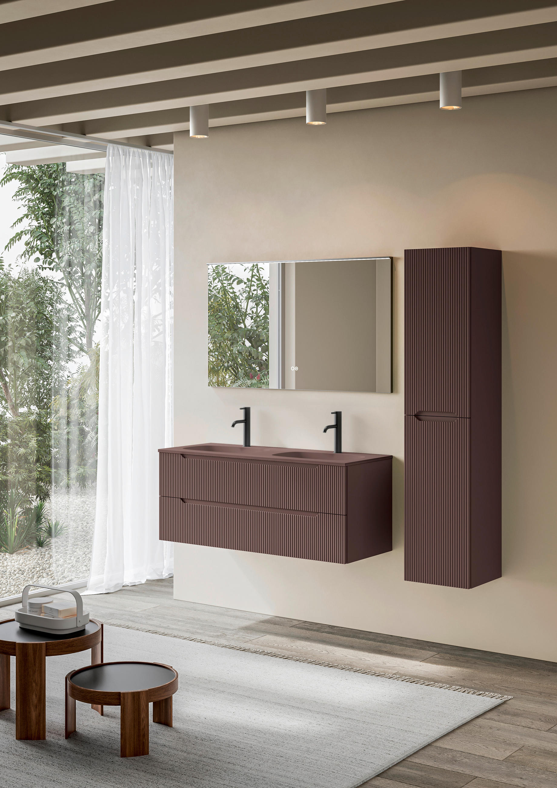 BADEZIMMER 3-teilig  in 120 cm  - Weinrot/Weiß, KONVENTIONELL, Holzwerkstoff/Stein (120cm) - Belluti