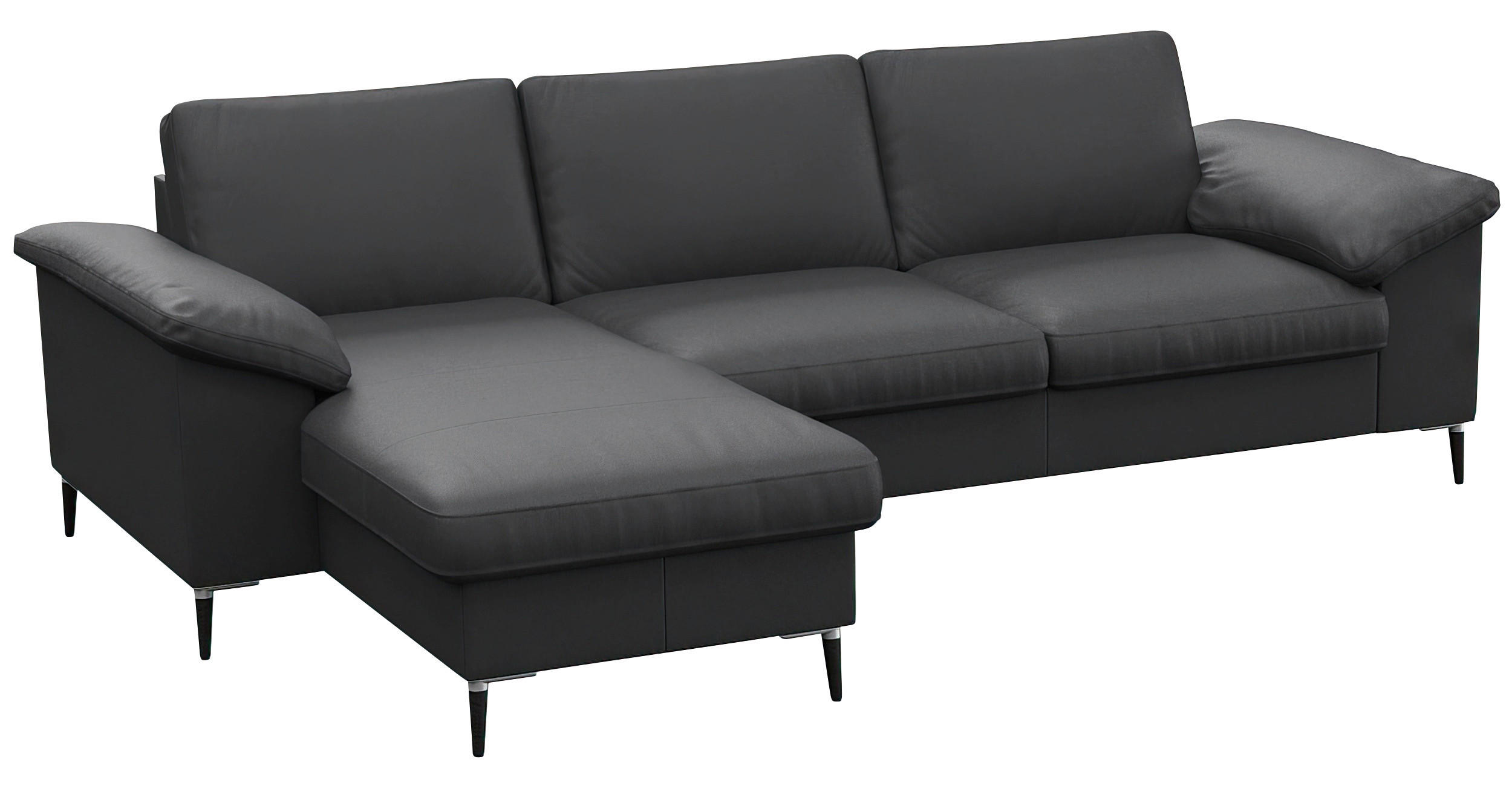 Thumbnail - Livetastic Ecksofa, Schwarz, Leder, Echtleder, Color-Finish-Leder, 3-Sitzer, Ottomane links, L-Form, 242x159 cm, Reach, ...