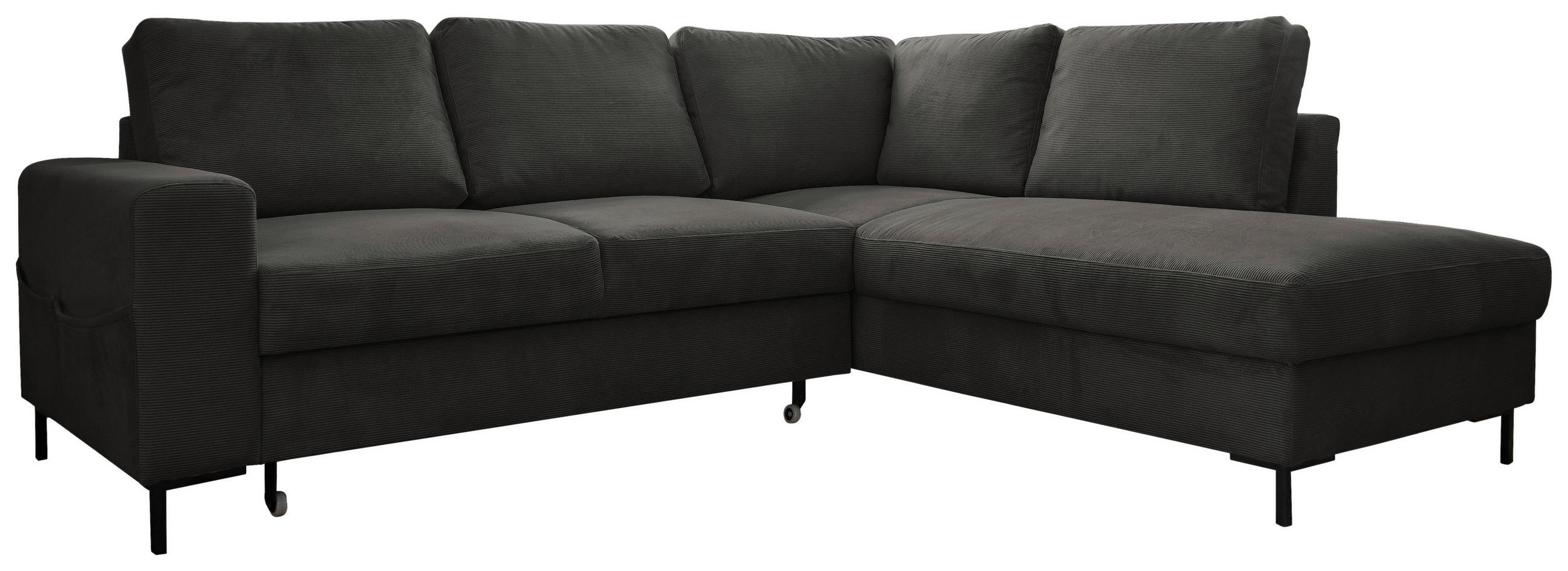 ECKSOFA Grau Cord  - Schwarz/Grau, Design, Textil/Metall (237/197cm) - MID.YOU