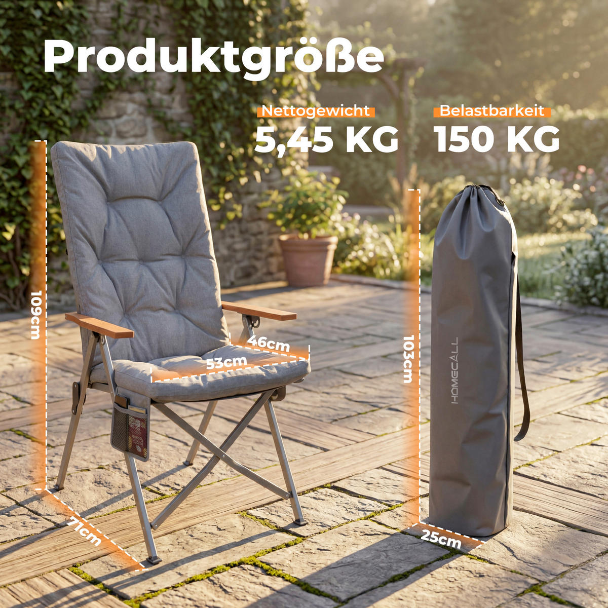 CAMPING-KLAPPSTUHL - Silberfarben/Hellgrau, Basics, Textil/Metall (56/109/71cm) - Modante