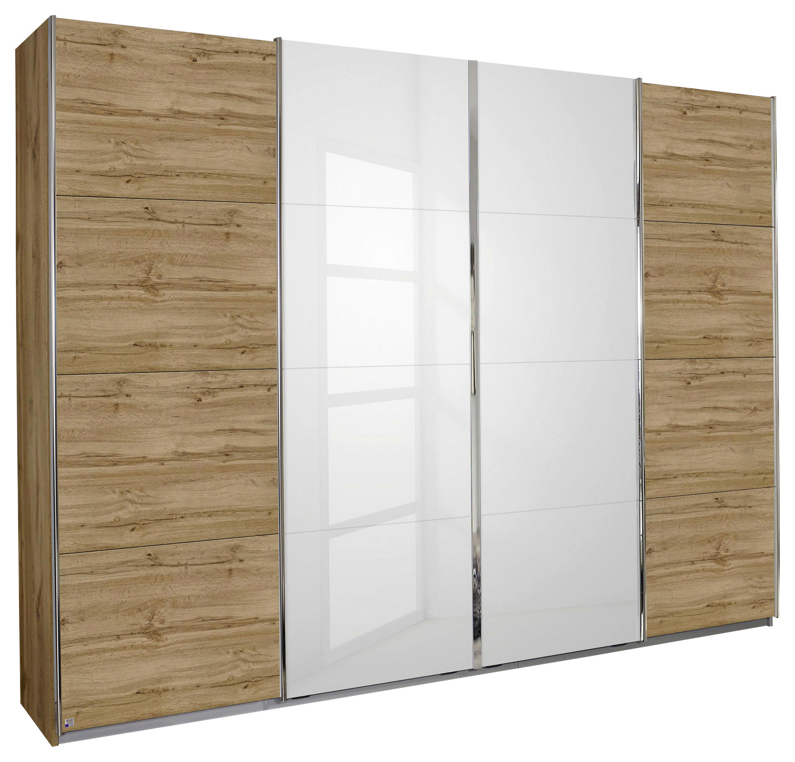 SCHIEBETÜRENSCHRANK 361/230/62 cm 4-türig Eichefarben  - Chromfarben/Eichefarben, MODERN, Holzwerkstoff/Metall (361/230/62cm) - Rauch Möbel