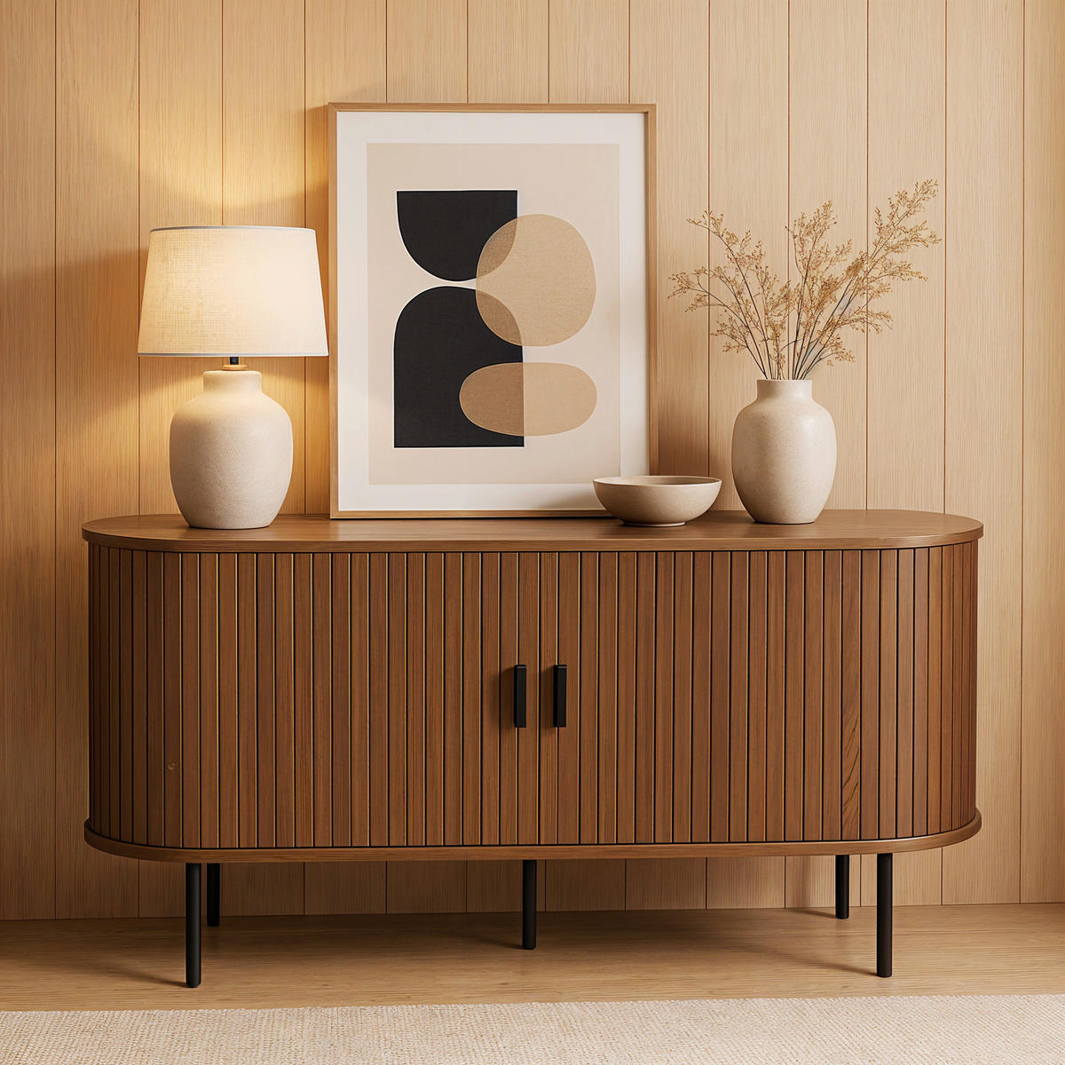 SIDEBOARD  in 140/76/40 cm  - Walnussfarben/Schwarz, Design, Holzwerkstoff/Metall (140/76/40cm) - Livetastic
