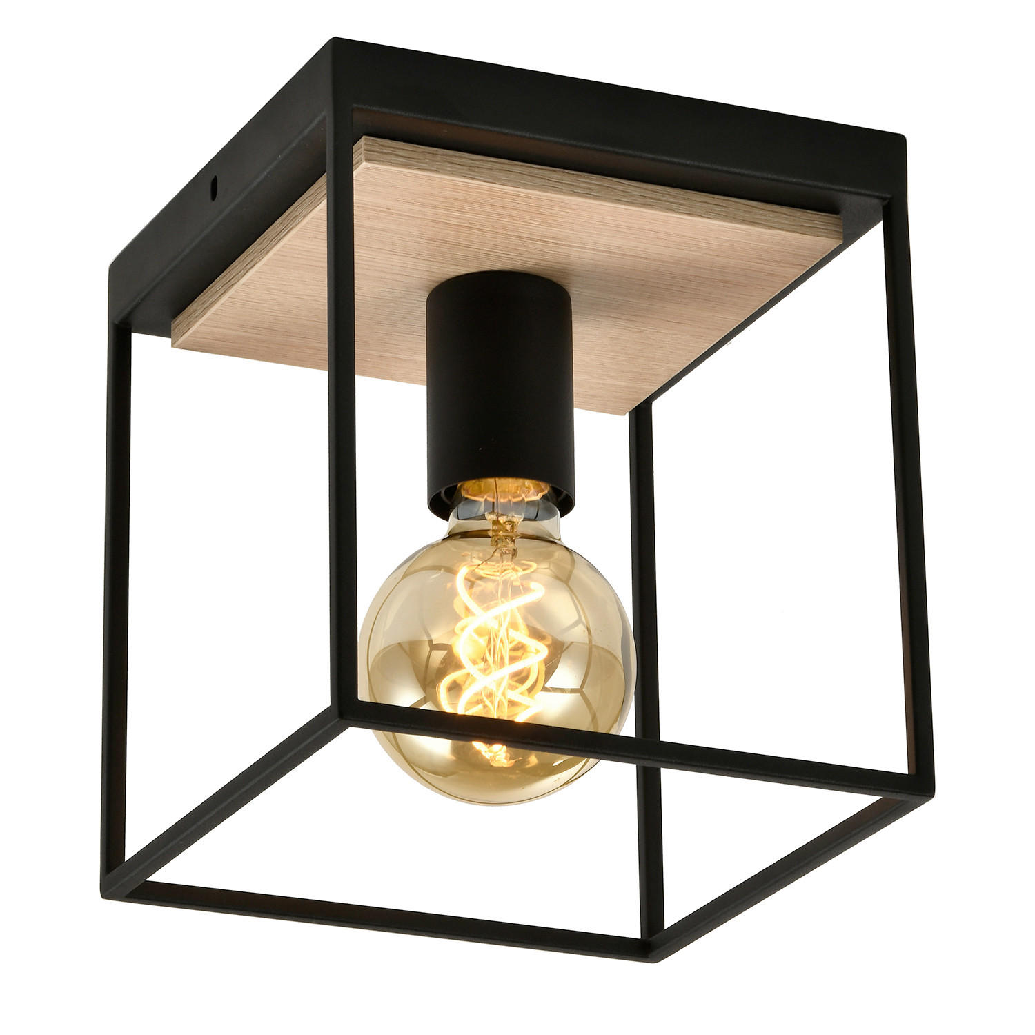 DECKENLEUCHTE 18/18/20 cm   - Eichefarben/Schwarz, Natur, Metall (18/18/20cm)