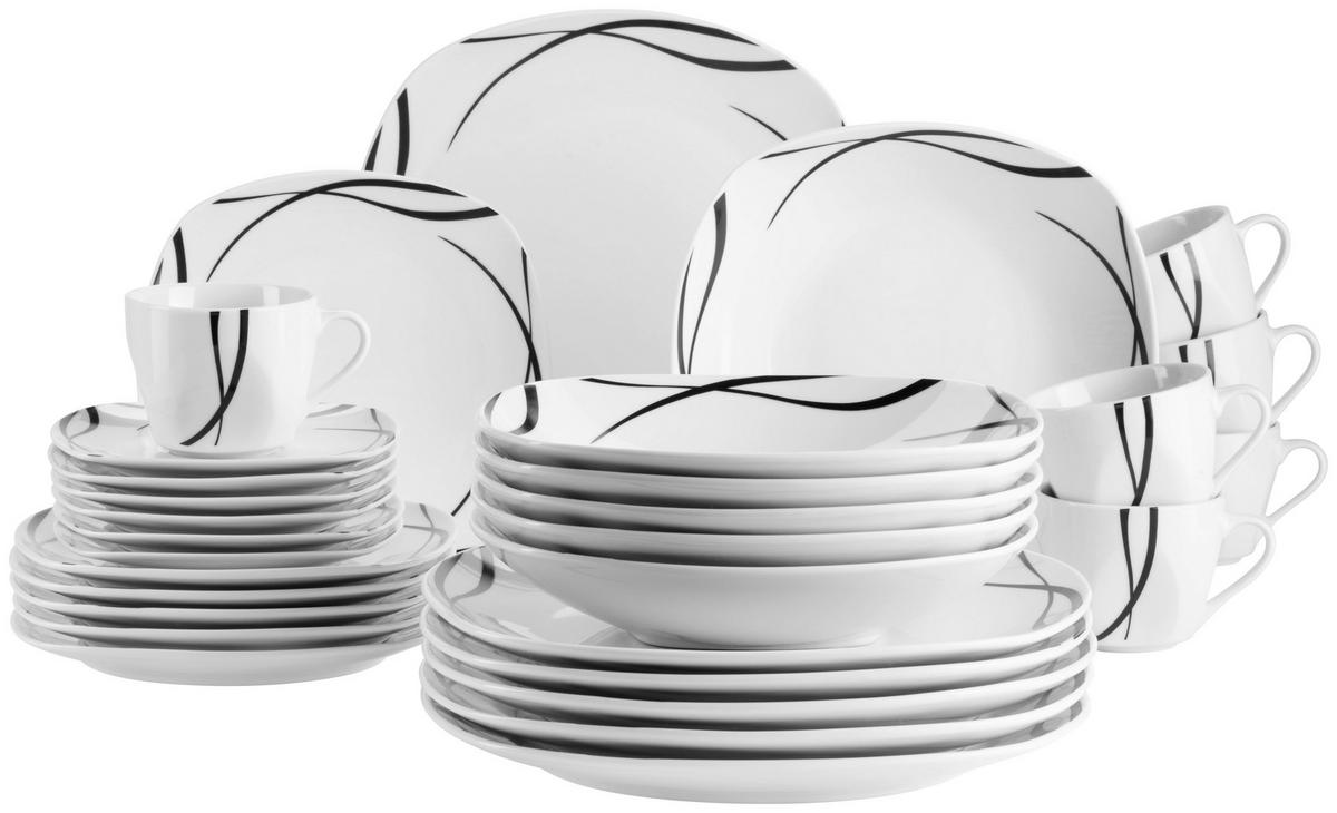 KOMBISERVICE Decora 30-teilig  - Weiss/Schwarz, Trend, Keramik - Mäser