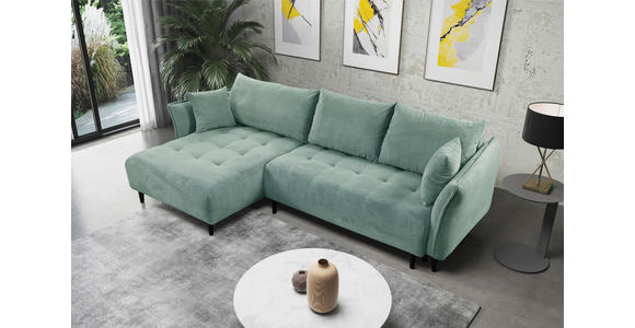 ECKSOFA  in Chenille Mintgrün  - Schwarz/Mintgrün, KONVENTIONELL, Holz/Textil (160/290cm) - Carryhome