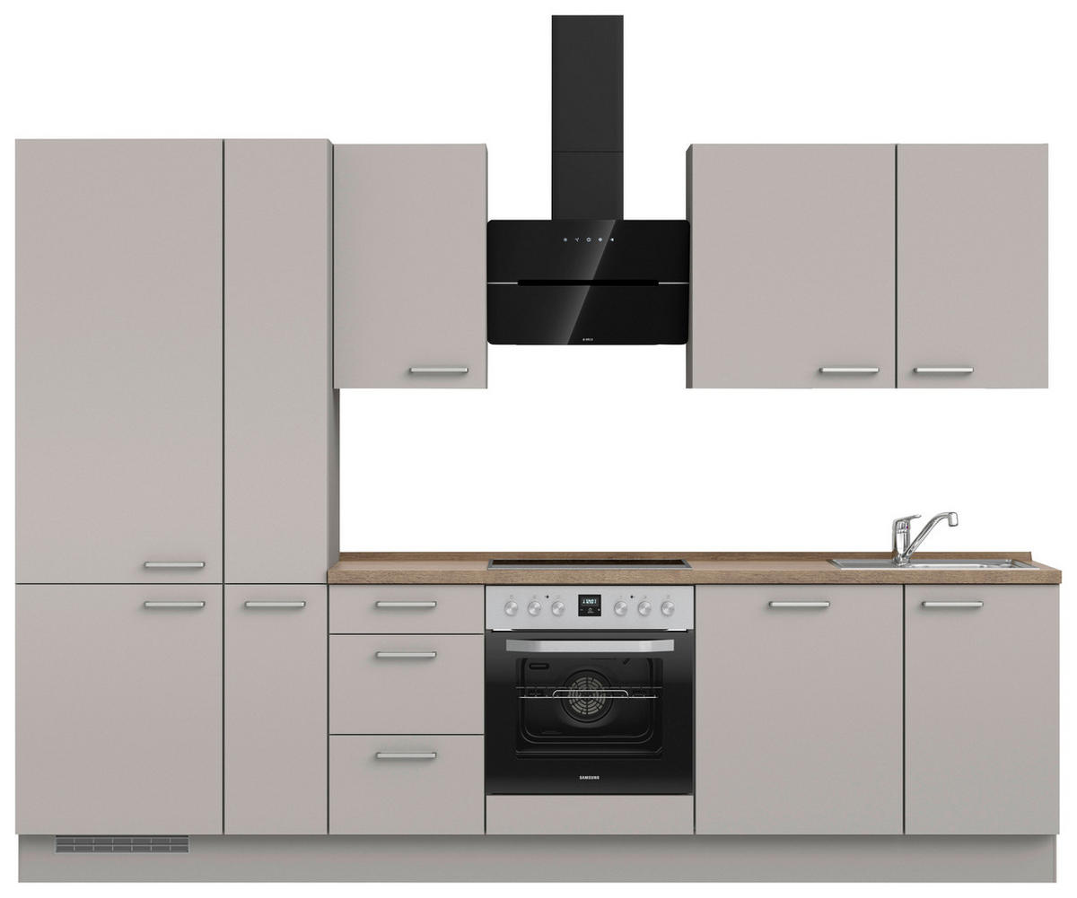 KÜCHENLEERBLOCK 300 cm   in Grau, Eiche dunkel  - Eiche dunkel/Edelstahlfarben, MODERN, Holzwerkstoff/Metall (300cm) - Nobilia
