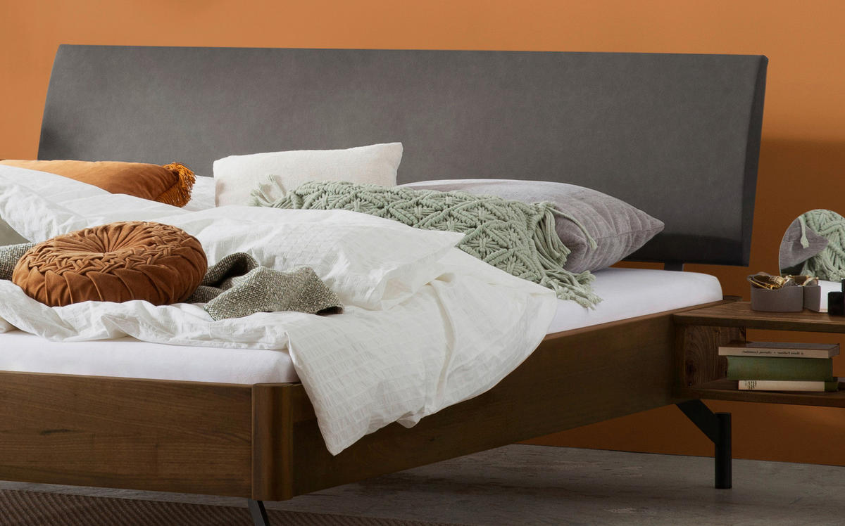BETT 160/200 cm  in Anthrazit, Grau, Nussbaumfarben  - Anthrazit/Nussbaumfarben, Design, Holz/Metall (160/200cm) - Hasena