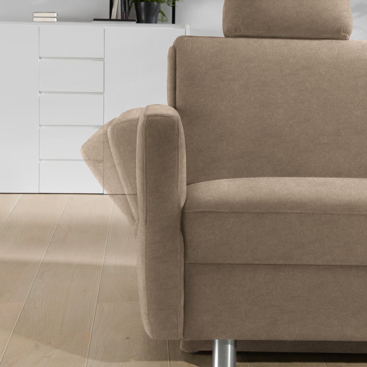 SCHLAFSOFA in Velours, beflockt Sandfarben  - Sandfarben/Alufarben, KONVENTIONELL, Kunststoff/Textil (170/88/91cm) - Sedda