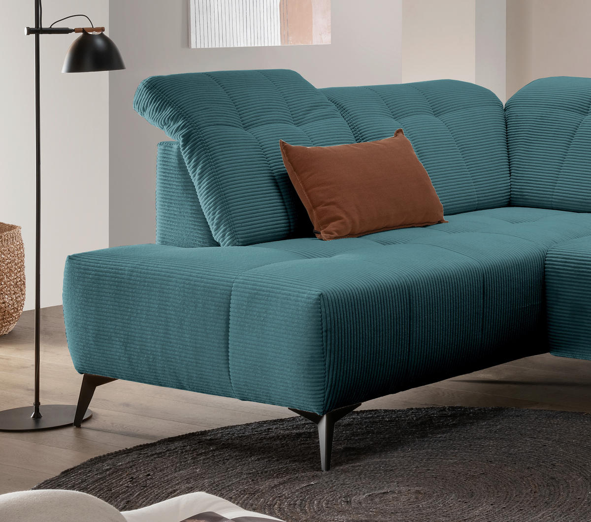 WOHNLANDSCHAFT SANO in Cord Petrol  - Petrol/Schwarz, MODERN, Textil/Metall (200/337/180cm) - Livetastic