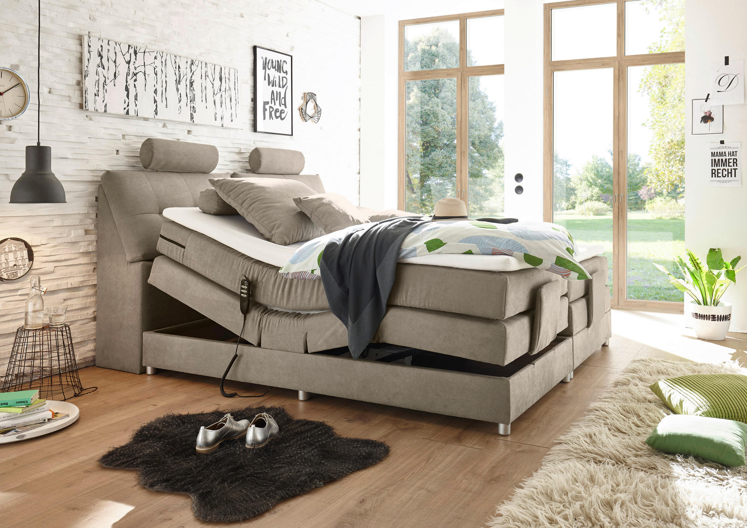 BOXSPRINGBETT 180/200 cm  in Sandfarben  - Sandfarben/Silberfarben, MODERN, Holzwerkstoff/Kunststoff (180/200cm) - MID.YOU
