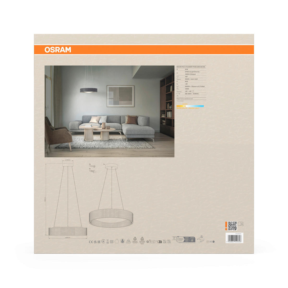 LED-PENDELLEUCHTE 50/150 cm  - Dunkelgrau, Design, Kunststoff/Textil (50/150cm) - Osram