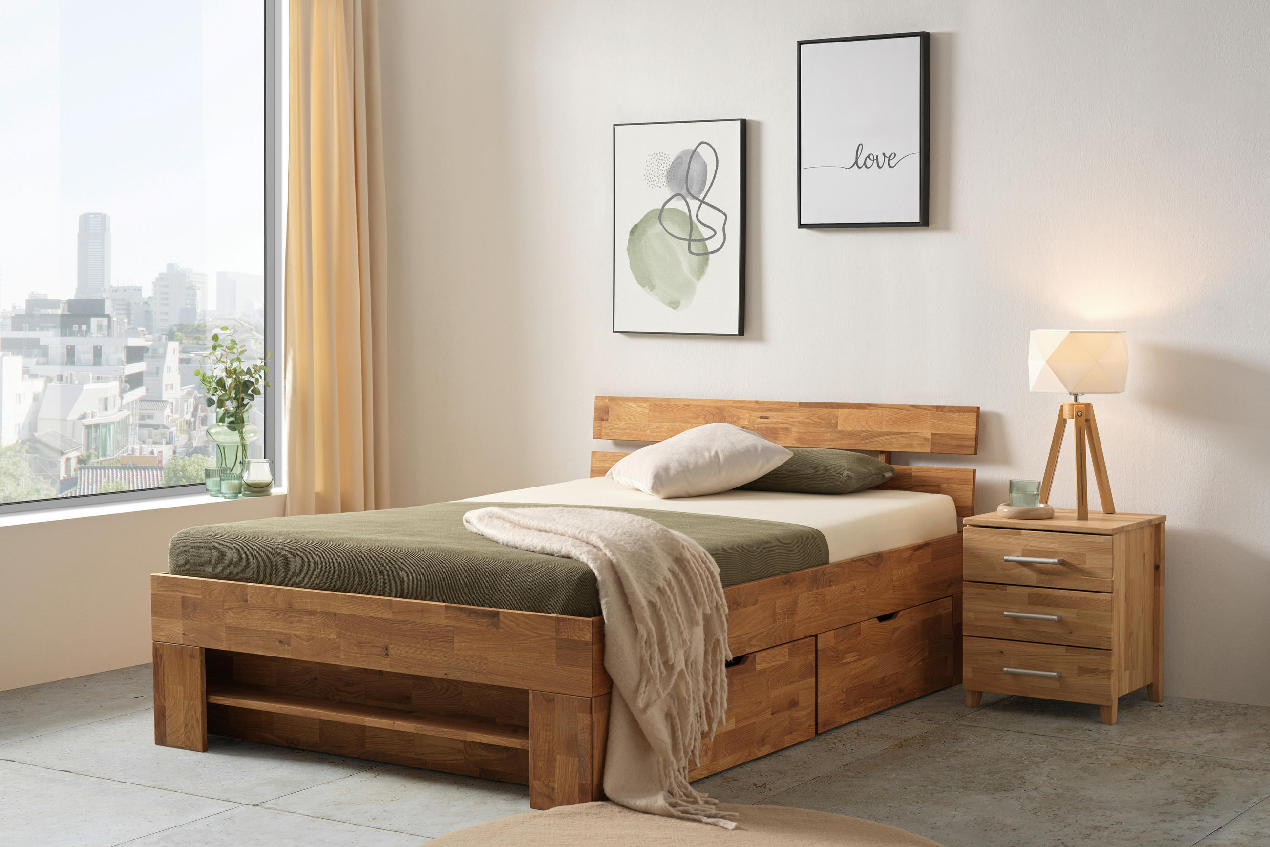 Thumbnail - Livetastic Stauraumbett, Eiche, Holz, Wildeiche, massiv, 4 Schublade(n) Schubladen, 180x200 cm, in verschiedenen Holzart...