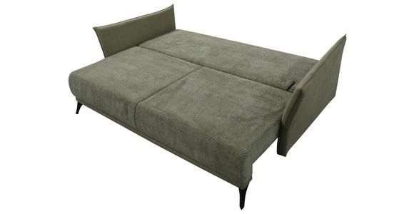 SCHLAFSOFA Cord, Flachgewebe Olivgrün Rückenkissen, Armlehnenkissen, Bettkasten, Schlaffunktion, Rücken echt, Liegefläche im Originalstoff  - Schwarz/Olivgrün, KONVENTIONELL, Textil/Metall (223/72/100cm) - Carryhome