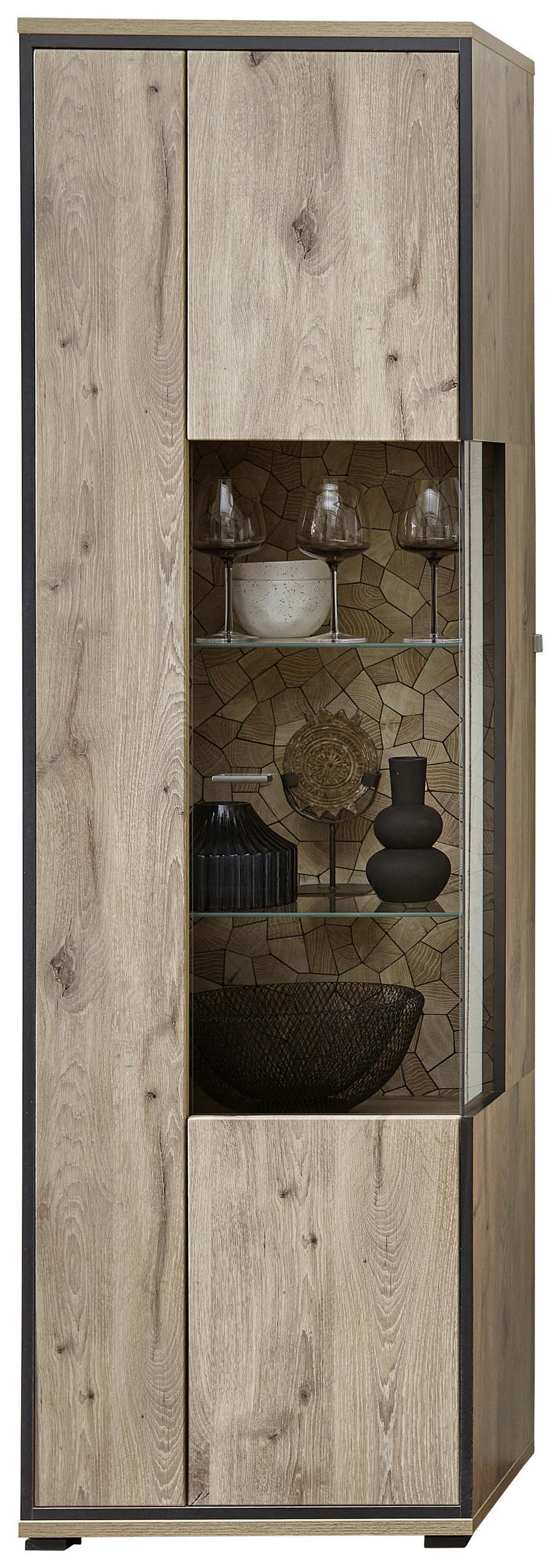 VITRINE  in Schwarz, Eichefarben  - Eichefarben/Schwarz, KONVENTIONELL, Glas/Holzwerkstoff (60/205/40cm) - Livetastic