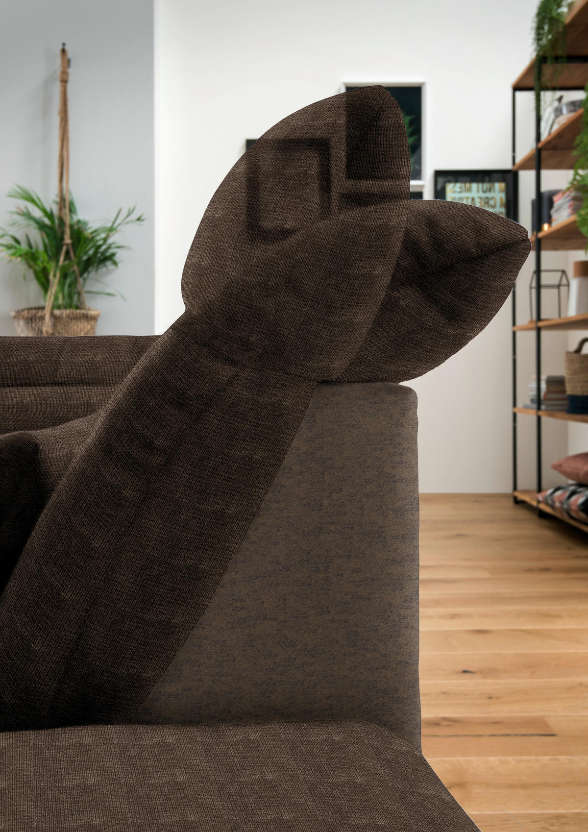 WOHNLANDSCHAFT in Mikrofaser Braun  - Chromfarben/Braun, Design, Kunststoff/Textil (211/350/204cm) - Xora