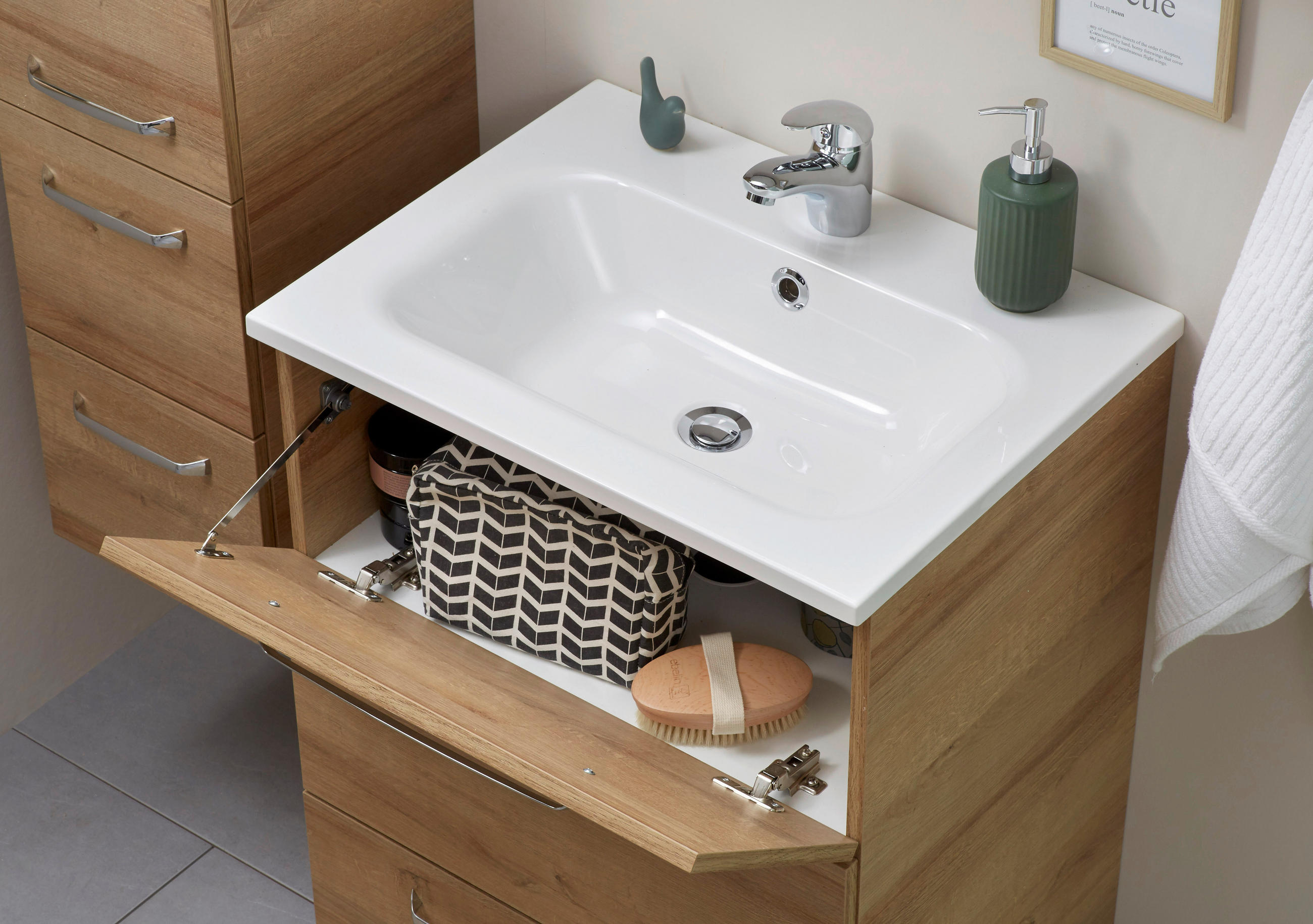 Thumbnail - Xora Waschtischunterschrank Luga, Eiche, Metall, 2 Schublade(n) Schubladen, 60x77x43 cm, stehend, hängend, Typenauswahl,...