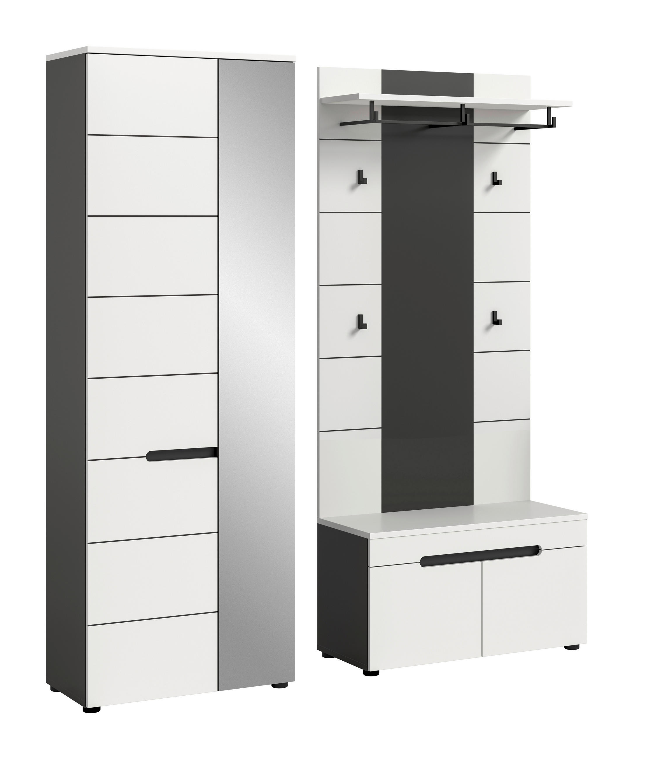 GARDEROBE 3-teilig  in 160/190/37 cm  - Weiß/Grau, Basics, Holzwerkstoff (160/190/37cm) - Livetastic