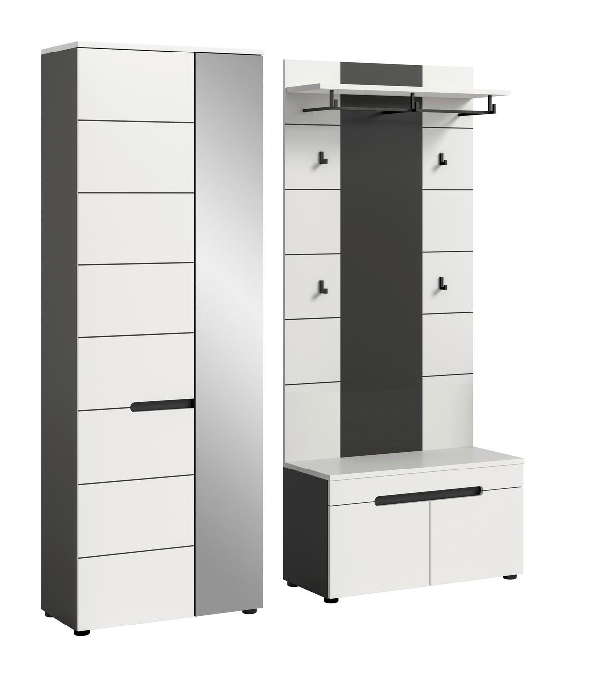 GARDEROBE 3-teilig  in 160/190/37 cm  - Weiß/Grau, Basics, Holzwerkstoff (160/190/37cm) - Livetastic