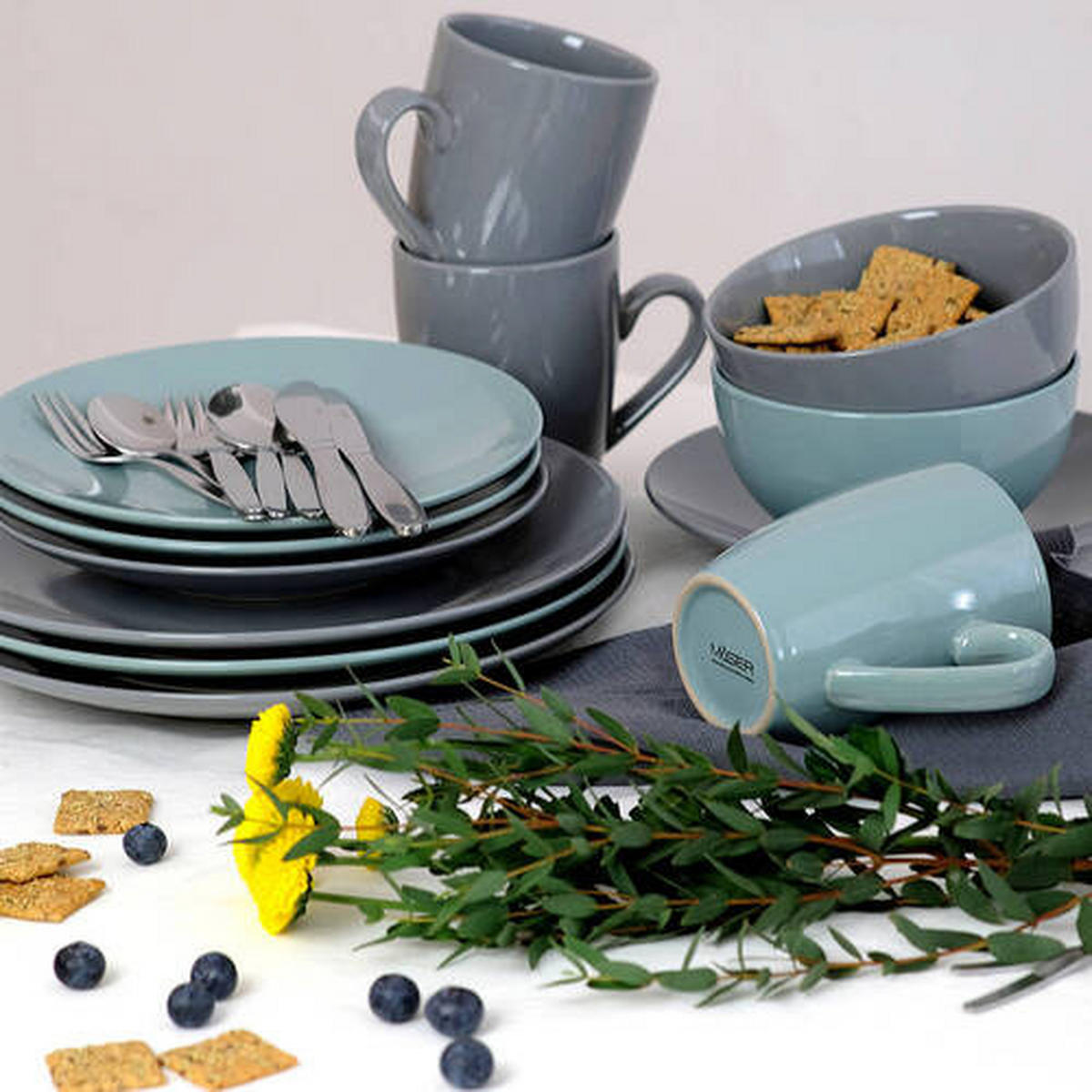 KOMBISERVICE Pastell Selection 16-teilig  - Mintgrün, Basics, Keramik (31,3/32,5/31,5cm) - Mäser