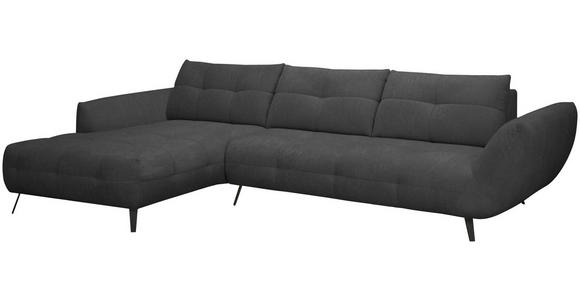 ECKSOFA Anthrazit Chenille Armlehnenkissen, Rücken echt, Sitztiefenverstellung  - Anthrazit/Schwarz, KONVENTIONELL, Textil/Metall (215/313cm) - Hom`in