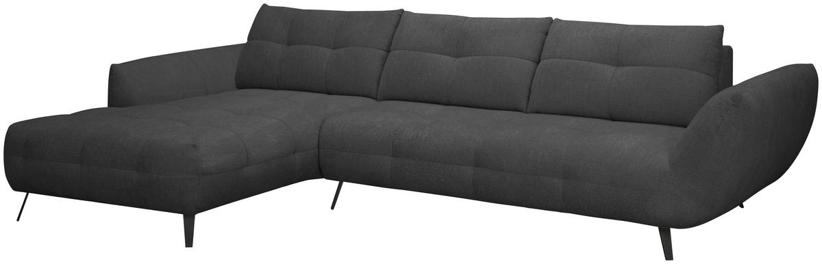 ECKSOFA Anthrazit Chenille Armlehnenkissen, Rücken echt, Sitztiefenverstellung  - Anthrazit/Schwarz, KONVENTIONELL, Textil/Metall (215/313cm) - Hom`in