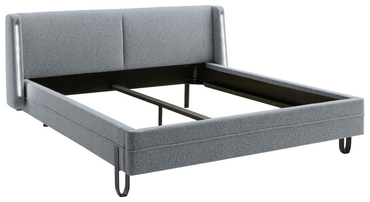POLSTERBETT Beleuchtung Grau 140/200 cm  - Schwarz/Grau, MODERN, Textil/Metall (140/200cm) - Novel