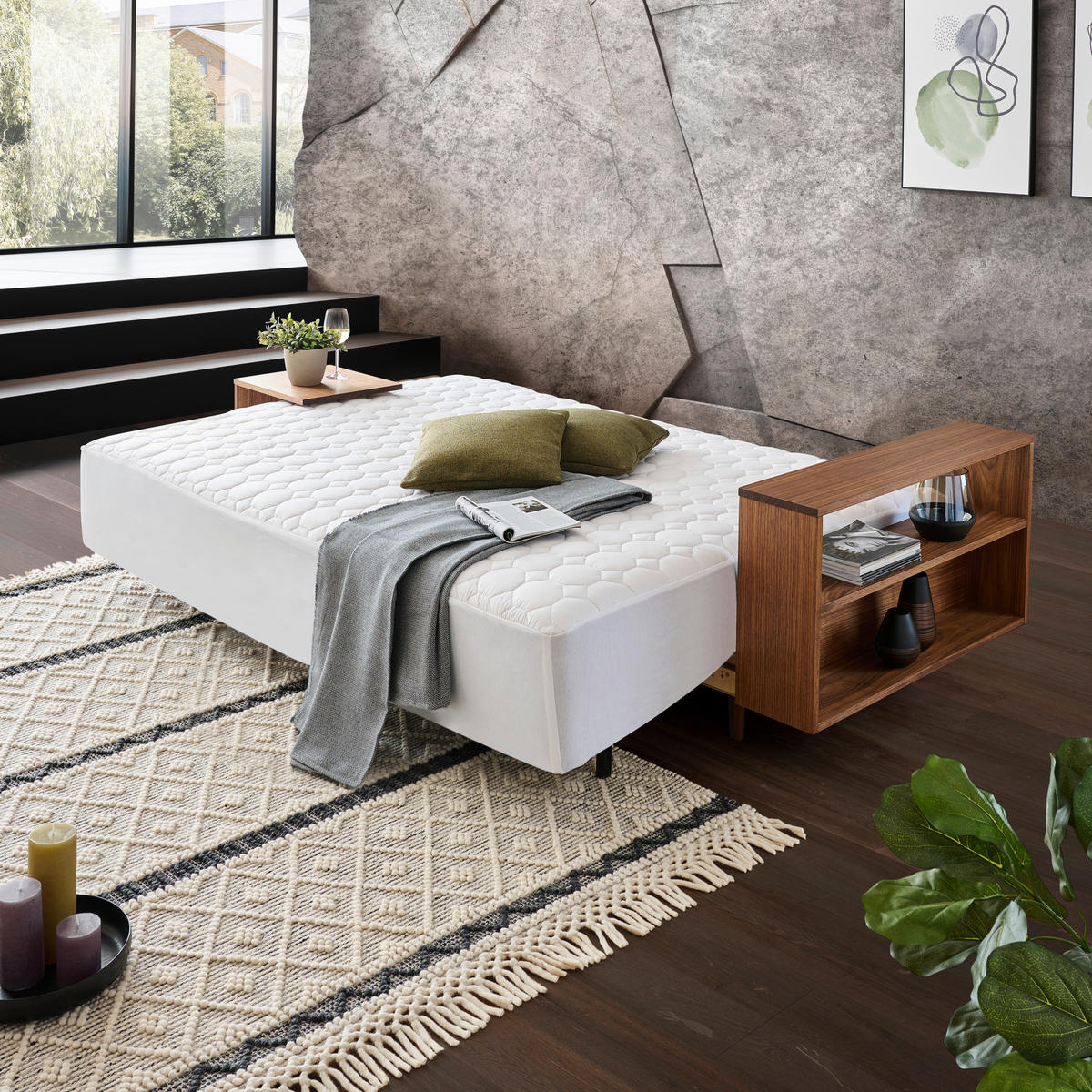 SCHLAFSOFA in Textil Rot  - Rot/Nussbaumfarben, Natur, Holz/Textil (228/90/100cm) - Joka