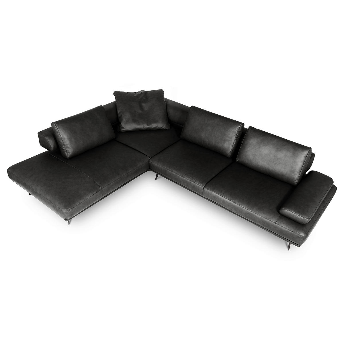 ECKSOFA Schwarz Echtleder  - Schwarz/Grau, Design, Leder/Metall (237/306cm) - Livetastic