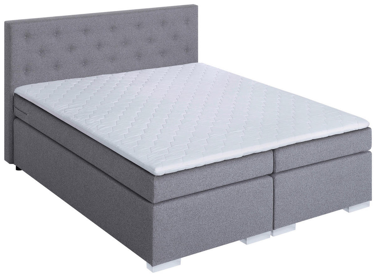 BOXSPRINGBETT 180/200 cm,  in Hellgrau, Topper, Matratzen, H3 = fest  - Chromfarben/Hellgrau, MODERN, Holzwerkstoff/Textil (180/200cm) - MID.YOU