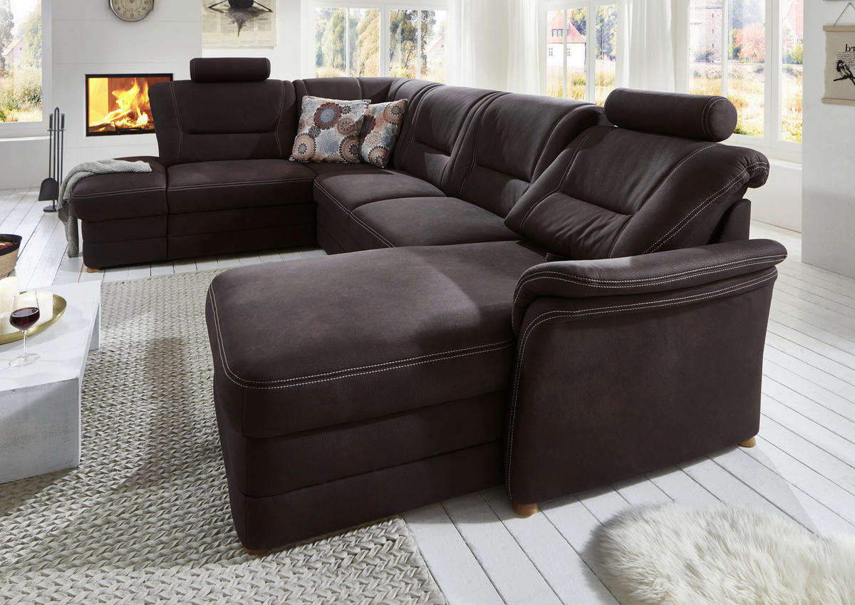 WOHNLANDSCHAFT in Mikrofaser Dunkelbraun  - Eiche Bianco/Dunkelbraun, Konventionell, Holz/Textil (218/327/162cm) - Carryhome
