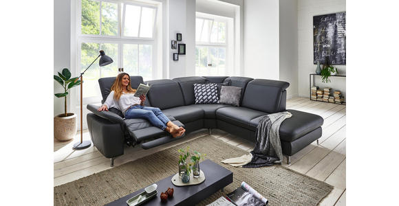 WOHNLANDSCHAFT in Leder Anthrazit - Chromfarben/Anthrazit, KONVENTIONELL, Leder/Metall (242/289cm) - Cantus