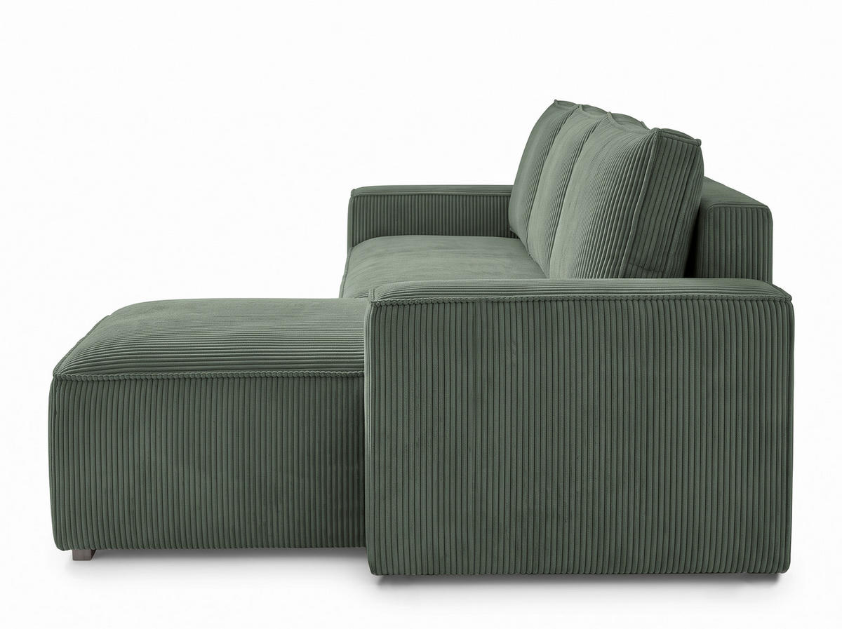 ECKSOFA Dunkelgrün Cord Rückenkissen, Bettkasten, Schlaffunktion, Rücken echt, Liegefläche im Originalstoff  - Dunkelgrün/Schwarz, MODERN, Kunststoff/Textil (232/140cm) - Xora