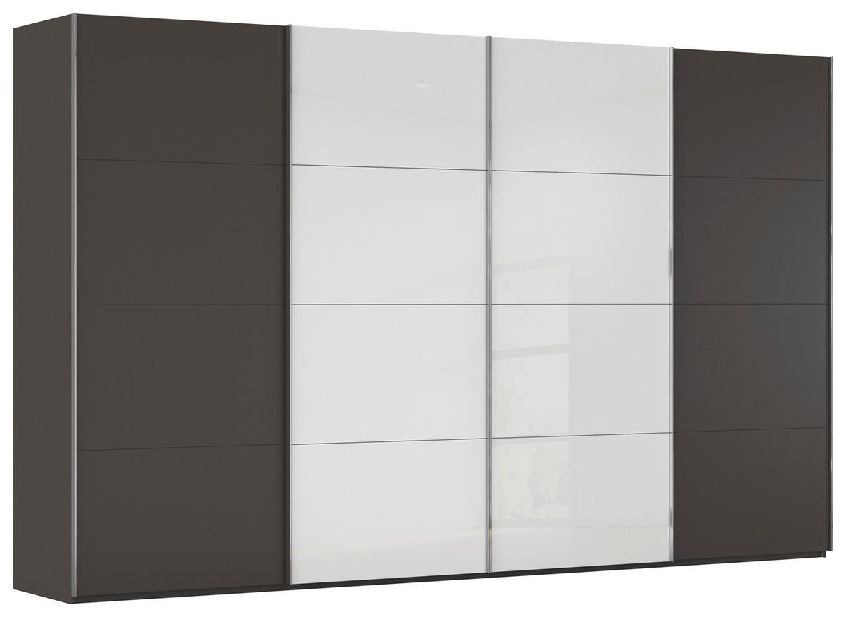 SCHWEBETÜRENSCHRANK 361/223/68 cm 4-türig Graphitfarben, Weiß  - Chromfarben/Graphitfarben, KONVENTIONELL, Glas/Holzwerkstoff (361/223/68cm) - Novel