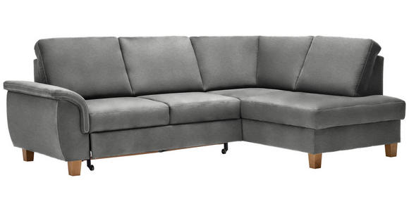 ECKSOFA in Flachgewebe Hellgrau  - Eichefarben/Hellgrau, Design, Holz/Textil (253/185cm) - Cantus