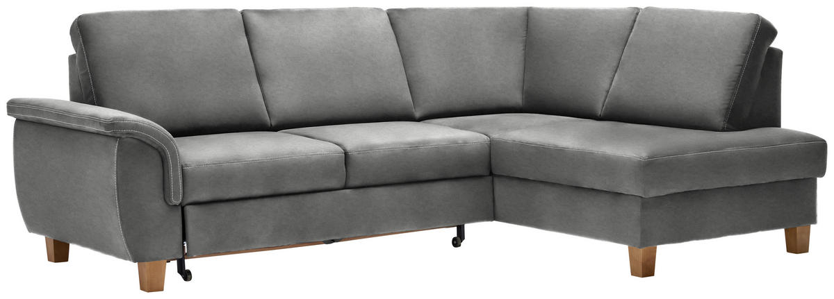 ECKSOFA in Flachgewebe Grau  - Eichefarben/Grau, Design, Holz/Textil (253/185cm) - Cantus