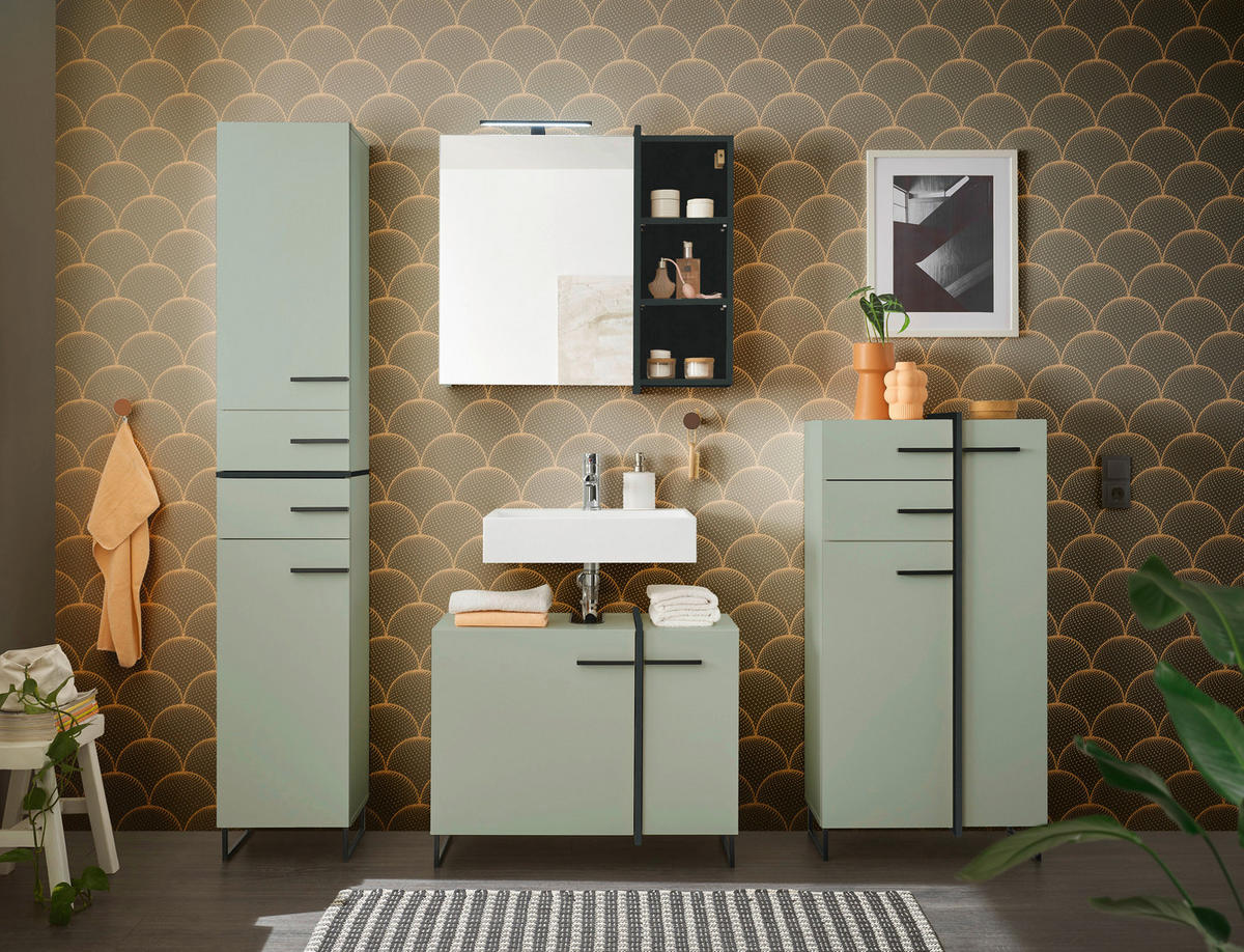 HOCHSCHRANK 35/194/33 cm  - Schwarz/Grün, LIFESTYLE, Holzwerkstoff/Kunststoff (35/194/33cm) - home24