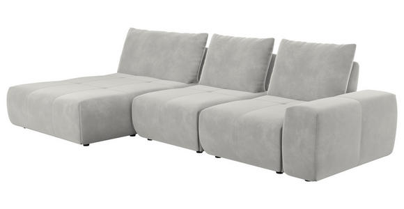 ECKSOFA in Velours Hellgrau  - Hellgrau/Schwarz, Design, Kunststoff/Textil (174/342cm) - Xora