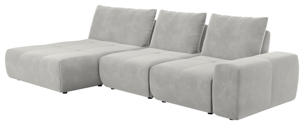 ECKSOFA in Velours Hellgrau  174/347 cm  - Hellgrau/Schwarz, Design, Kunststoff/Textil (174/347cm) - Xora