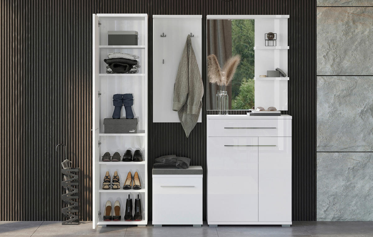 OMARA ZA ČEVLJE bela, bela, visoki sijaj - bela/visoki sijaj, Moderno, umetna masa/leseni material (76/117/35cm) - Voleo