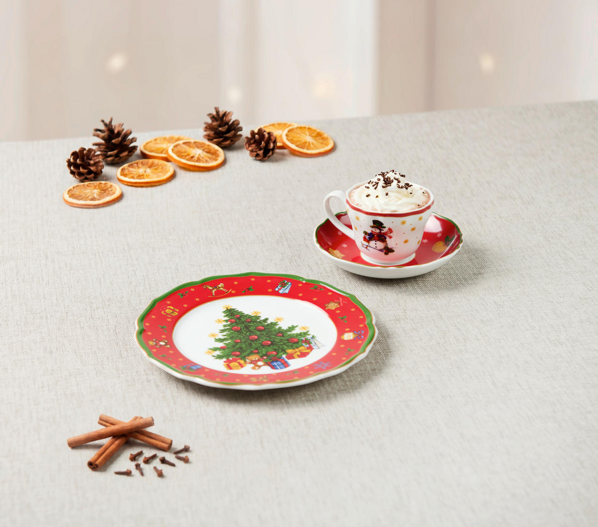 KAFFESERVIS 12 delar  - vit/röd, Klassisk, keramik - X-Mas