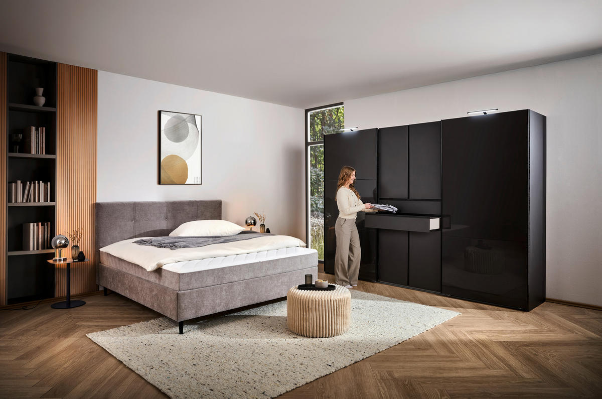 KLEIDERSCHRANK  in Graphitfarben, Grau  - Schwarz/Graphitfarben, Design, Glas/Holzwerkstoff (300/216/65cm) - Stylife